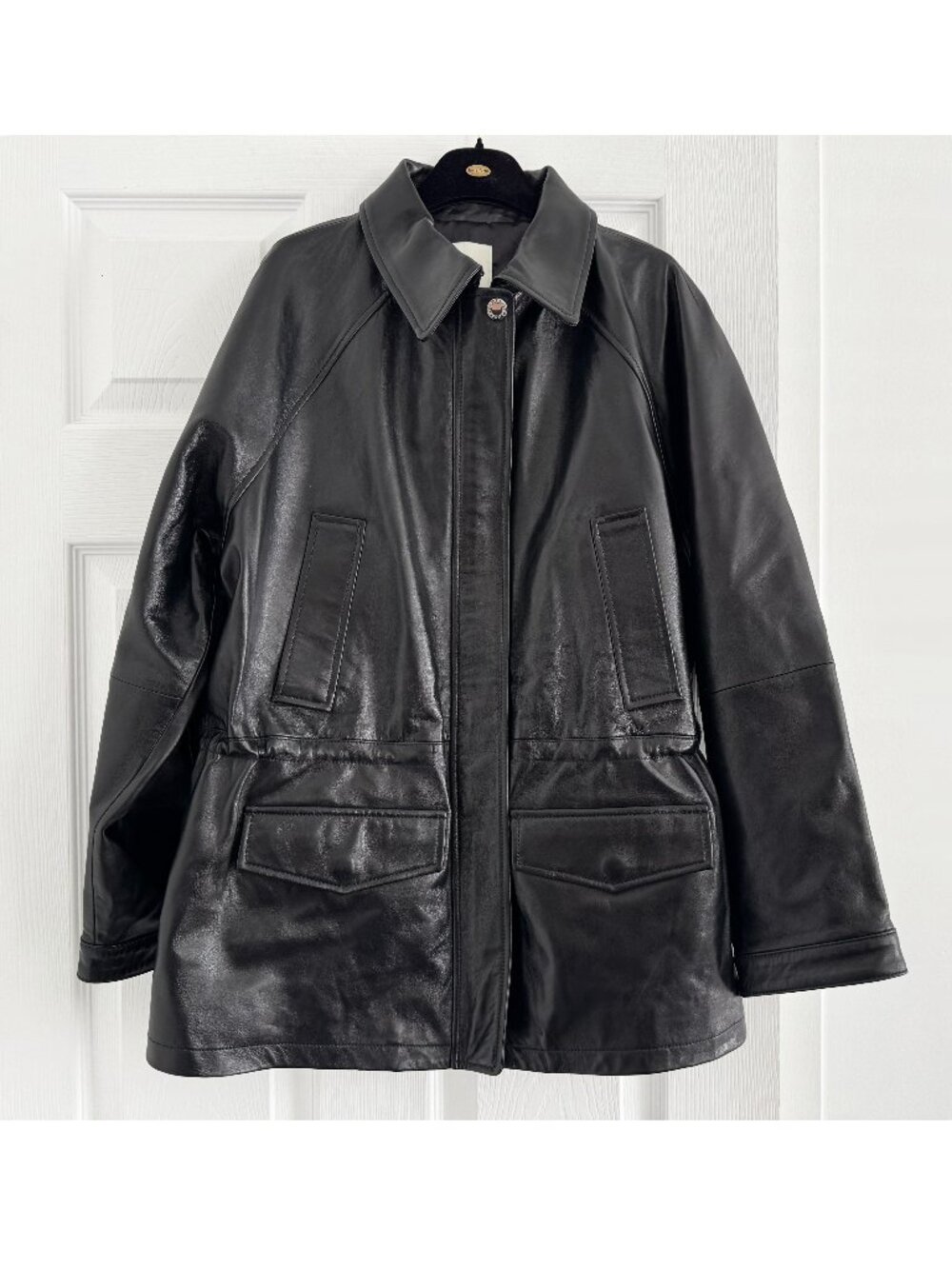 Sandro "Ashley" Smooth Leather Jacket in Black, size 36 (fits oversize, like S-M